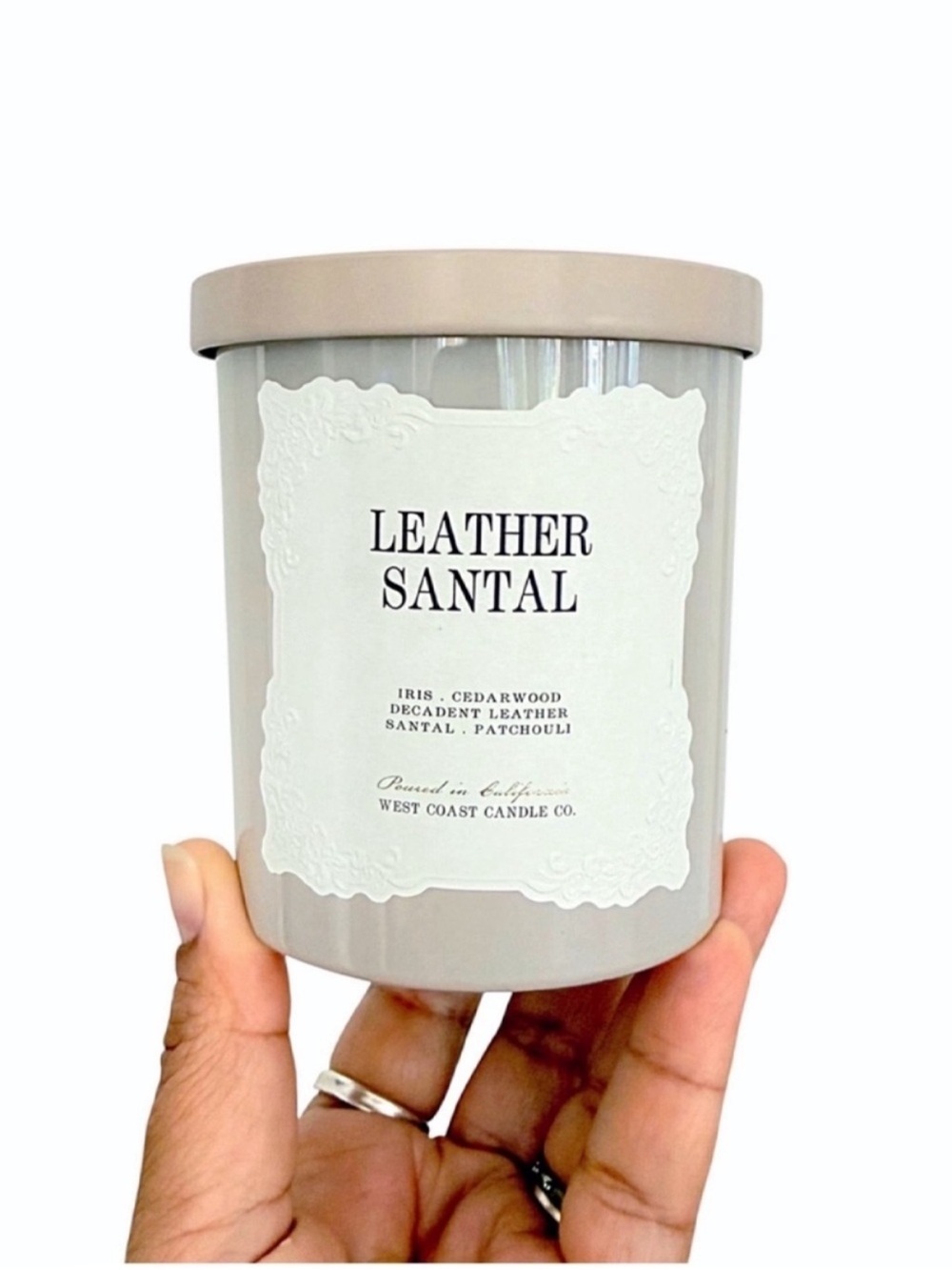 Leoben Company Leather Santal Scented Candle - Beige and Taupe